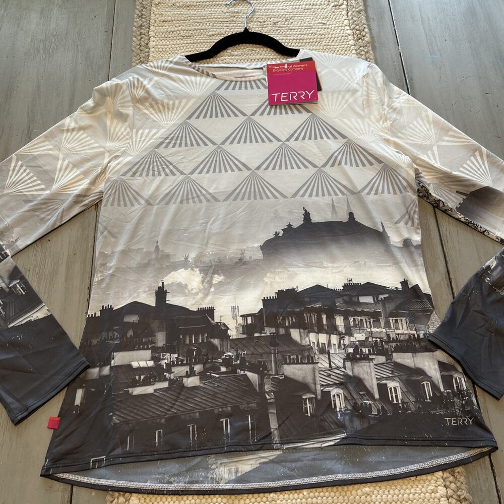 NWT Terry Soleil Long Sleeve Cycling Shirt Gray White Louvre City Women's Sz XXL